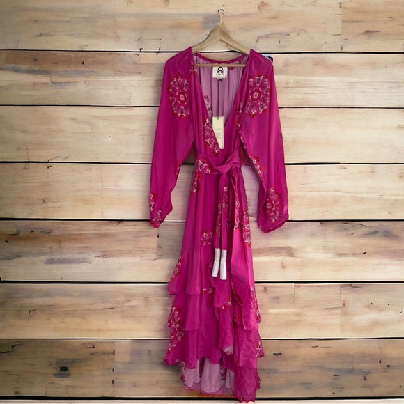 Figue Frederica Printed Tiered Ruffle Belted Dress L - Picture 3 of 13